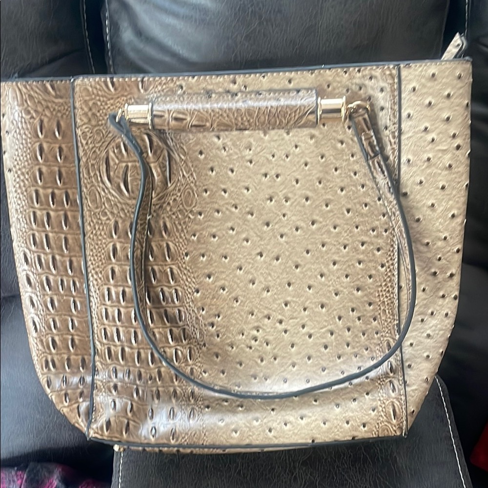 Elegant Tan Crocodile-Embossed Tote Bag